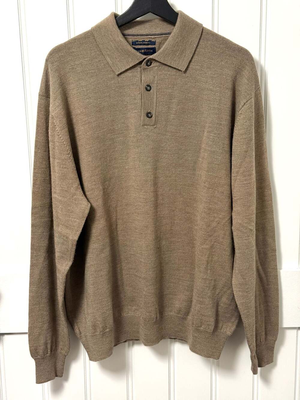 Club Room Estate Merino Wool Long Sleeve Polo Sweater Brown